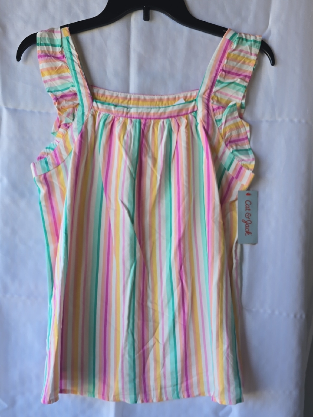 Cat & Jack Pastel Striped Ruffle Sleeve Tank Top - Pink, Yellow, Mint, Lilac
